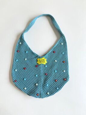 FRUIT RIOT Blue Beaded Woven Shoulder Tote Bag NEW NWOT